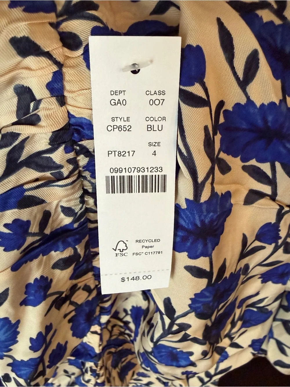 NWT J. Crew Blue Floral Puff-Sleeve Blouse on Cream